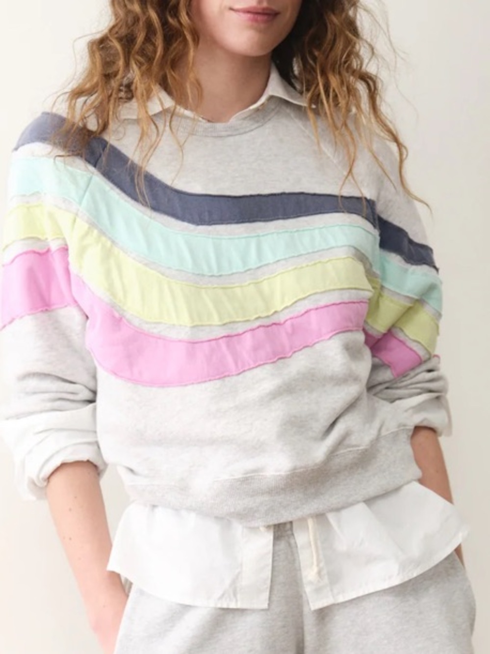 Cloud 9 Marine Layer Terry Sweatshirt Wavy Stripe Coastal Beach Resort